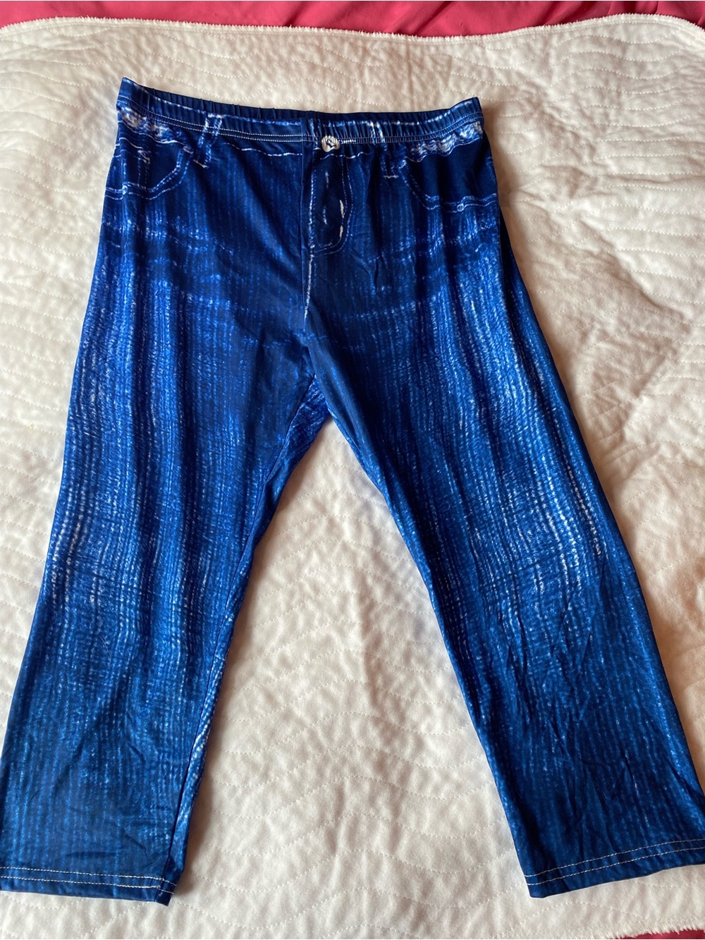 Faux Denim Print Leggings Blue XXL